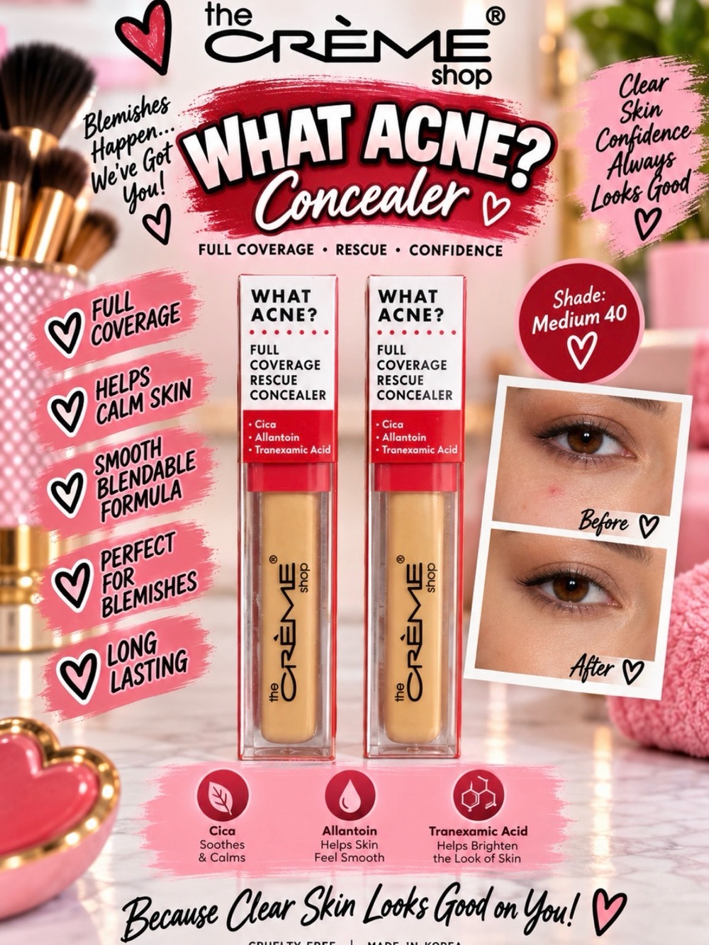 The Crème Shop What Acne? Full Coverage Concealer - Medium 40 Set of 2